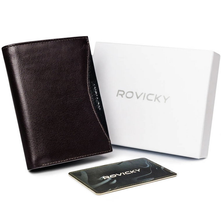 Duży, oryginalny portfel męski z naturalnej skóry licowej, RFID  Rovicky