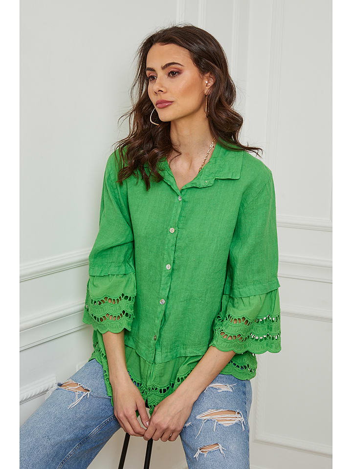 Joséfine Lniana bluzka "Kaban" w kolorze zielonym