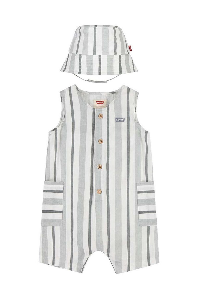 Levi's rampers z domieszką lnu niemowlęcy LVB STRIPE ROMPER & BUCKET HAT