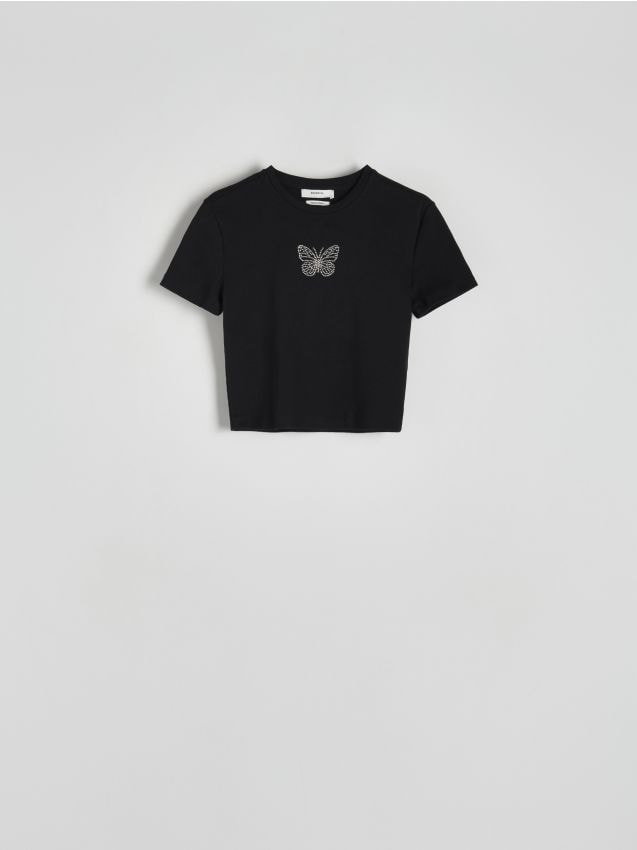 Reserved - T-shirt z aplikacją - czarny