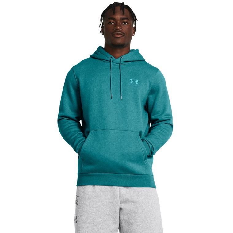 Męska bluza dresowa nierozpinana z kapturem Under Armour UA Essential Fleece Crew - turkusowa