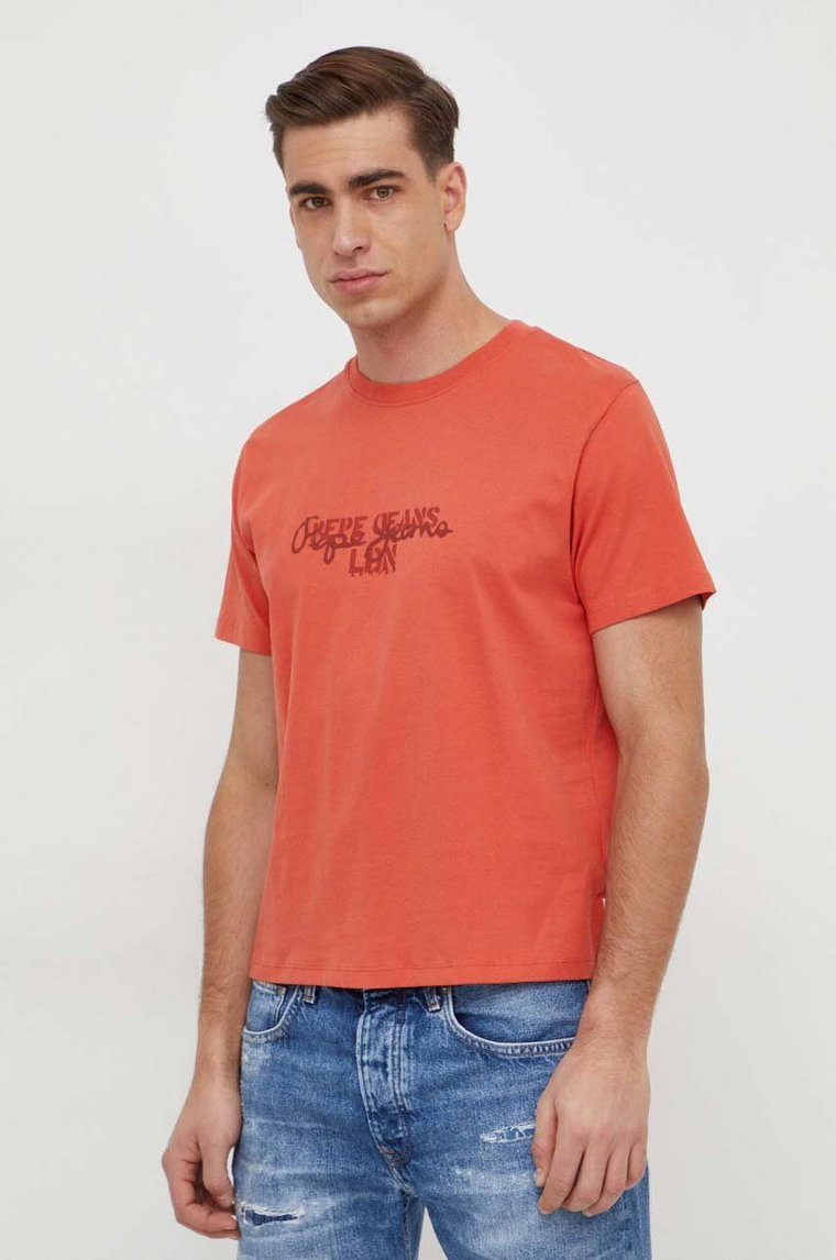 Pepe Jeans t-shirt bawełniany Chris męski kolor pomarańczowy z nadrukiem