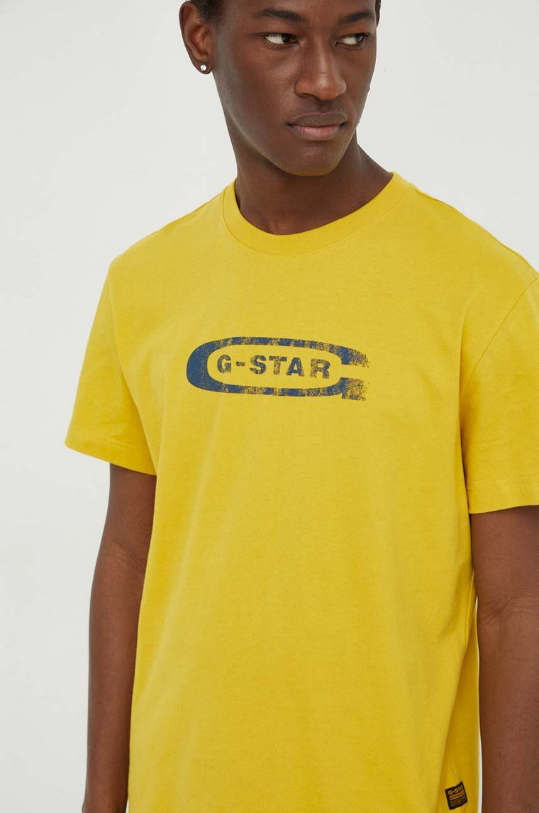 G-Star Raw t-shirt bawełniany męski kolor żółty z nadrukiem