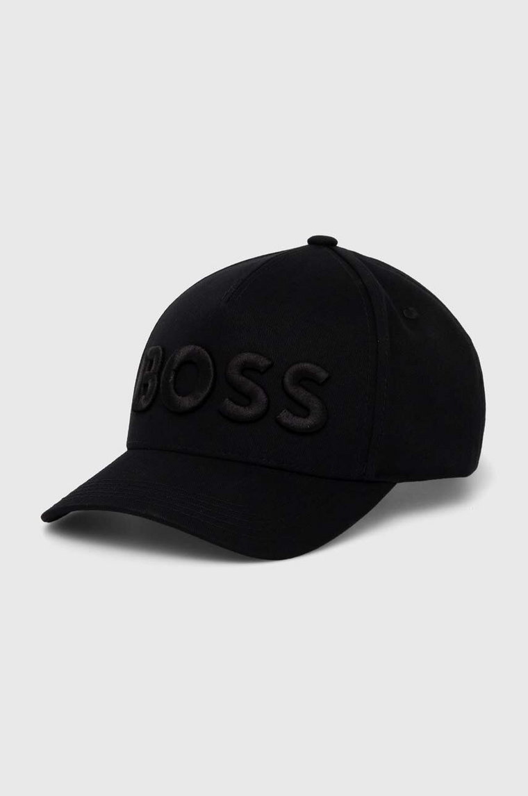BOSS czapka z daszkiem bawełniana kolor czarny z aplikacją 50519154