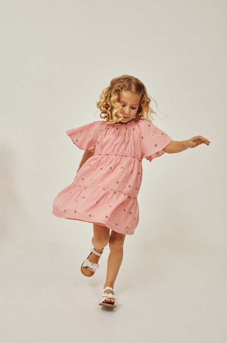 zippy sukienka bawełniana dziecięca kolor różowy maxi rozkloszowana