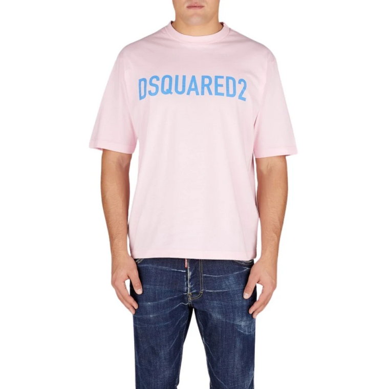 Różowy T-Shirt z Luźnym Fasonem i Nadrukiem Dsquared2