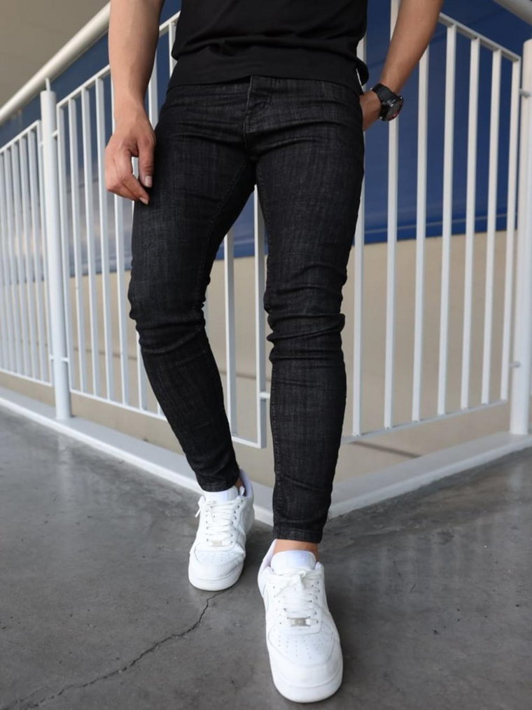 Spodnie Jeansowe Skinny Fit Męskie Czarne i8 Denim Classic