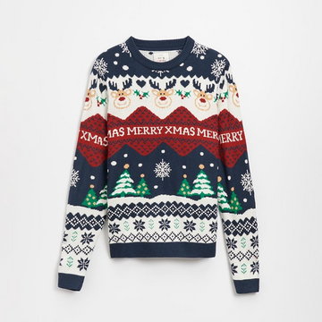 House - Świąteczny sweter z reniferami i żakardowymi wzorami - Wielobarwny