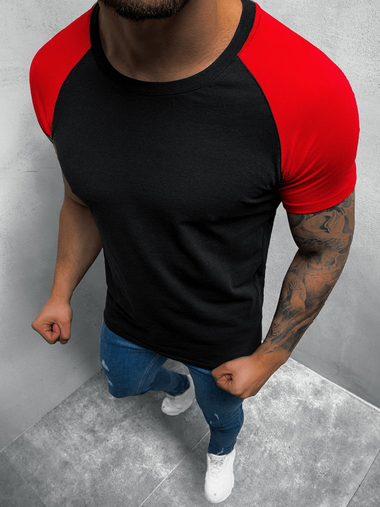 T-Shirt męski czarno-czerwony OZONEE O/1176