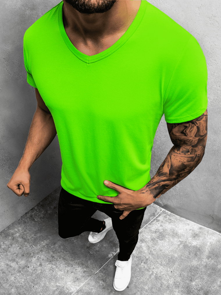 T-Shirt męski bez nadruku jasno-zielony OZONEE JS/712007/31