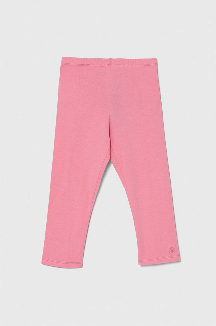 United Colors of Benetton legginsy dziecięce kolor różowy gładkie