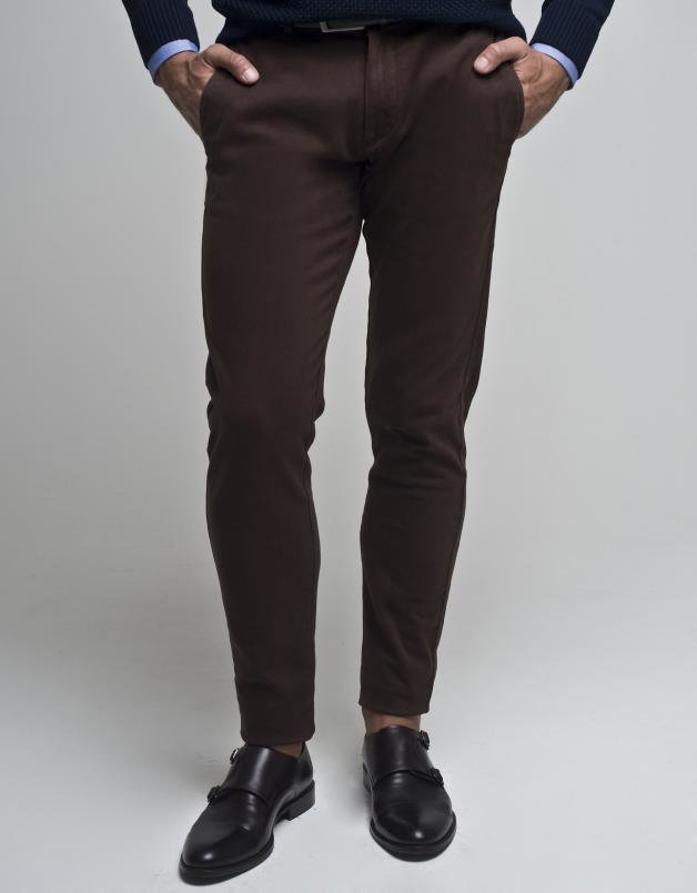spodnie męskie teramo brązowe o kroju slim fit