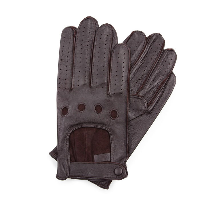 Samochodowe rękawiczki męskie czarne ze skóry naturalnej ciemny brąz