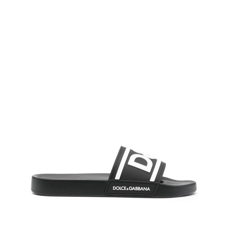 Czarne Slide Sandały z Logo Dolce & Gabbana
