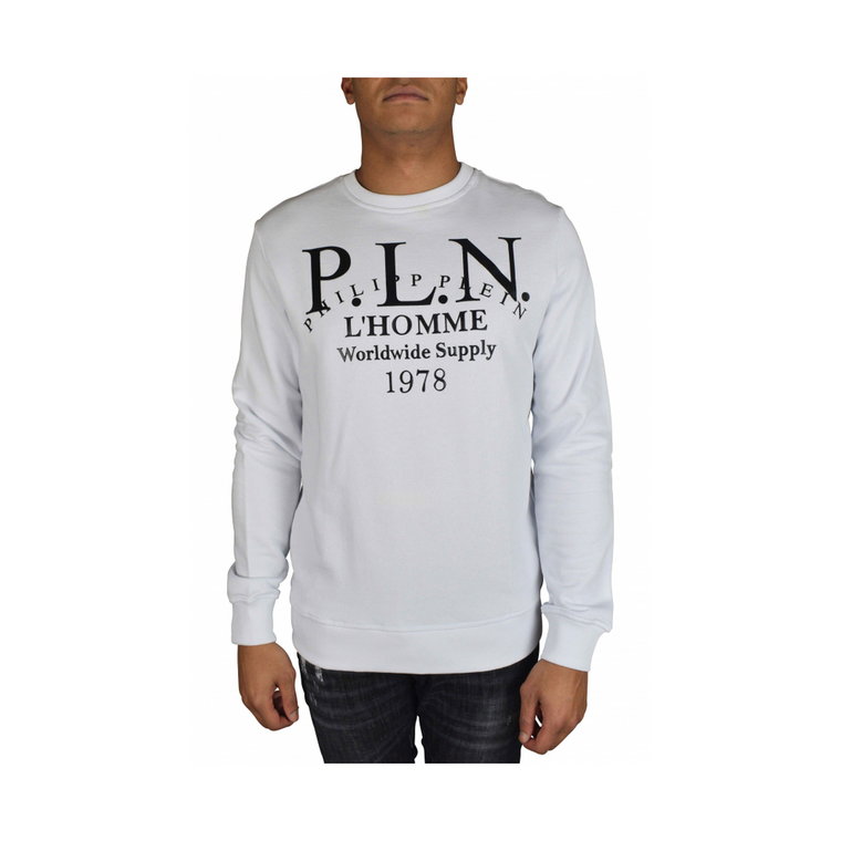 Biała bawełniana bluza z długimi rękawami i czarnymi napisami Philipp Plein