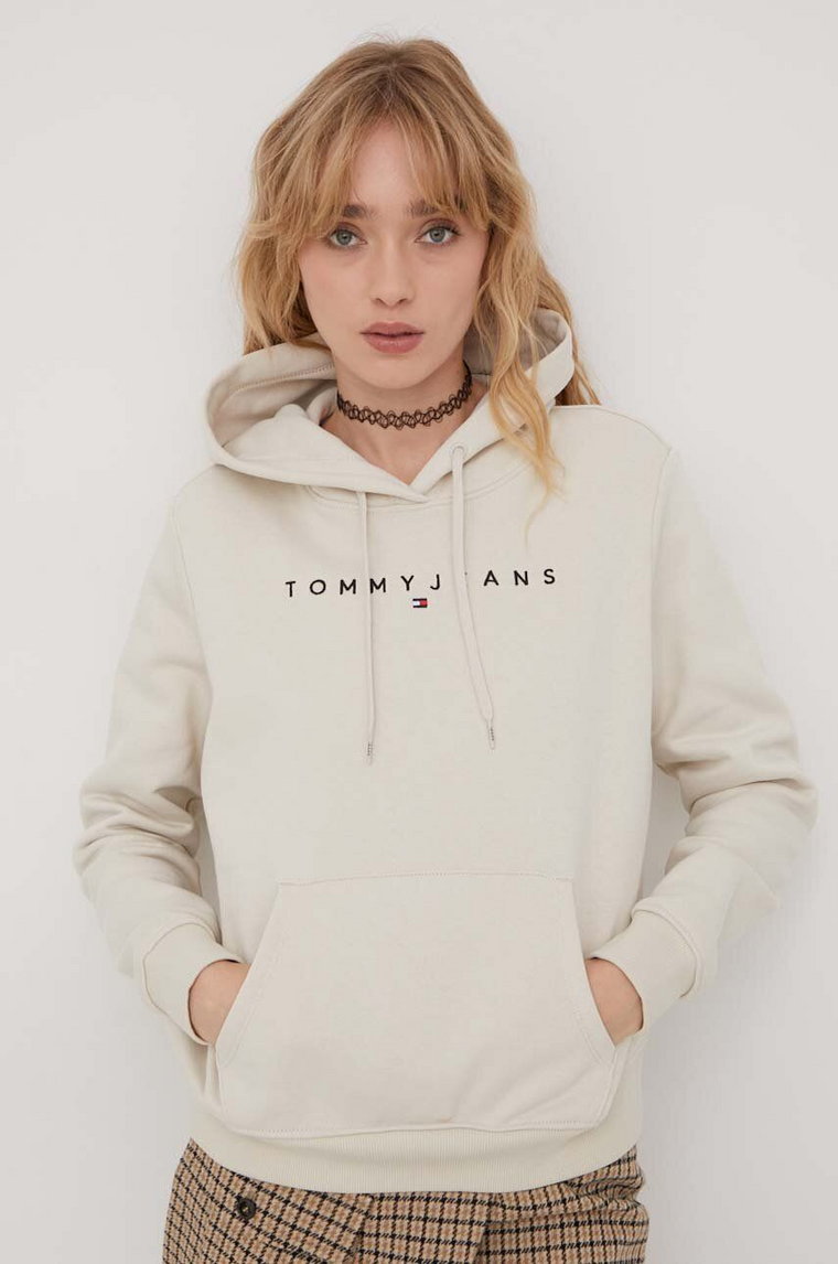 Tommy Jeans bluza damska kolor beżowy z kapturem z aplikacją DW0DW17324