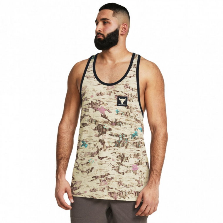 Męski top treningowy Under Armour Project Rock Camo Grphc Tk - beżowy