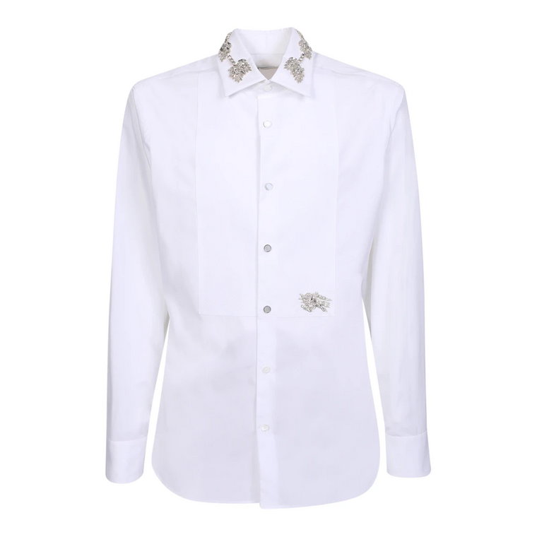 Biała, dopasowana formalna koszula z kryształowymi zdobieniami Burberry