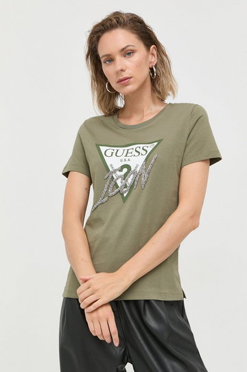 Guess t-shirt bawełniany kolor zielony