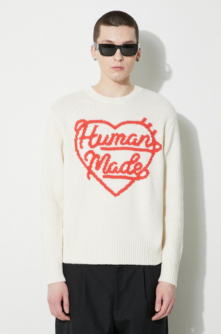 Human Made sweter wełniany Low Gauge Knit Sweater męski kolor beżowy  HM27CS038