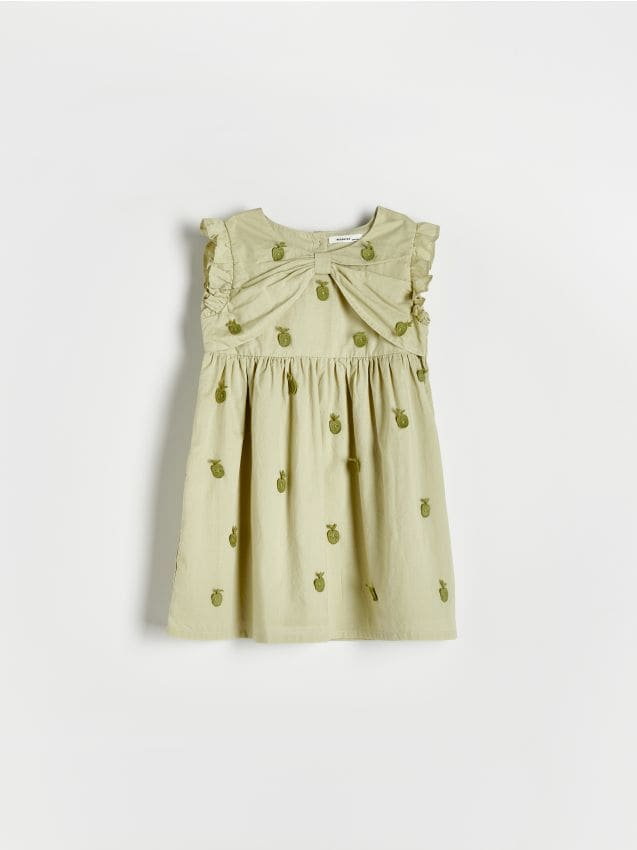 Reserved - Luźna sukienka z haftem - jasnozielony