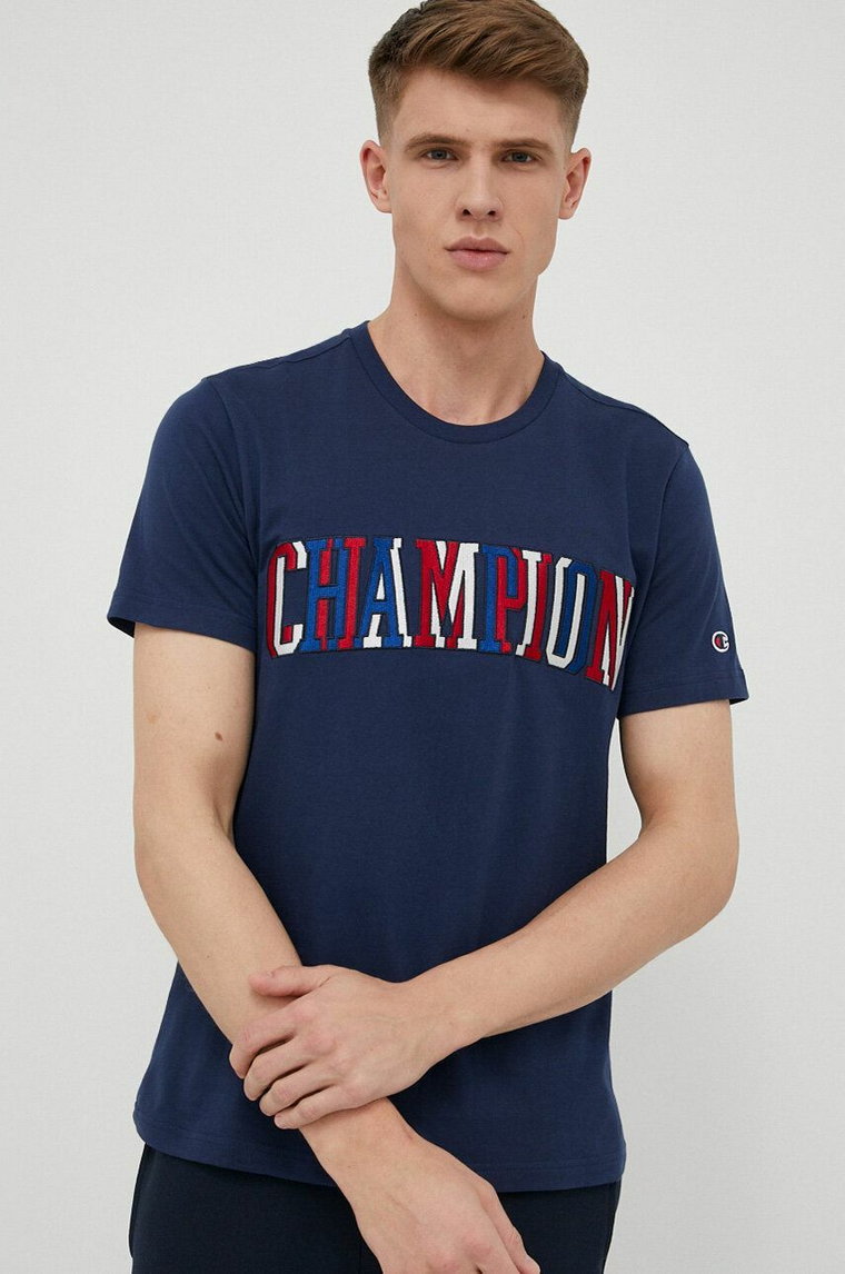 Champion t-shirt bawełniany kolor granatowy wzorzysty