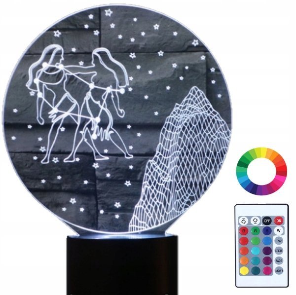 Lampka Nocna LED 3D Bliźnięta Znak Zodiaku