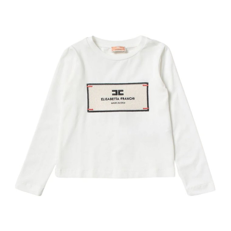 Ivory Dziecięcy T-shirt z Haftowanym Logo Elisabetta Franchi