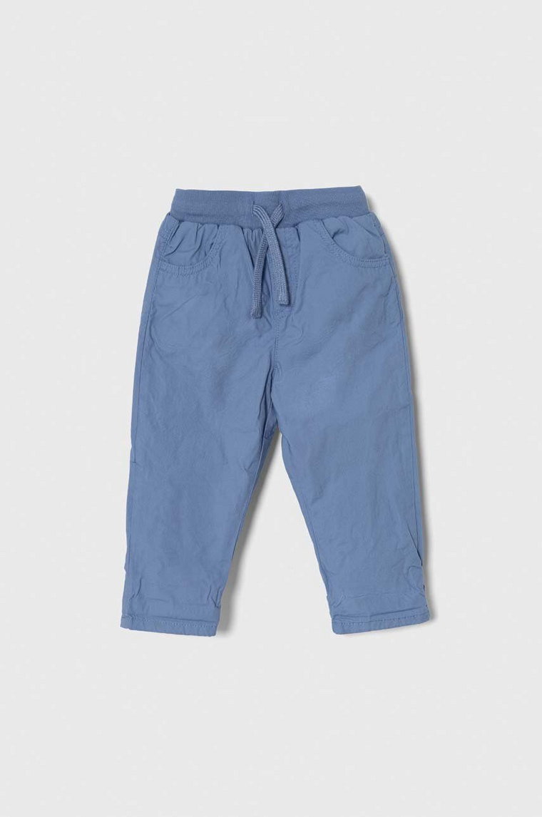 United Colors of Benetton spodnie bawełniane dziecięce kolor niebieski gładkie