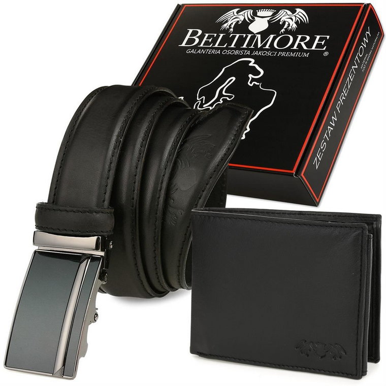 Zestaw męski skórzany portfel pasek duży Beltimore U89