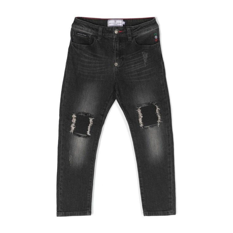 Czarne Jeansy z Denimu ze Stretchem Philipp Plein