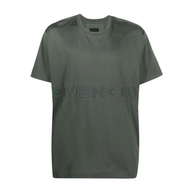 Koszulka z logo haftowanym w kolorze khaki i oliwkowej zieleni Givenchy