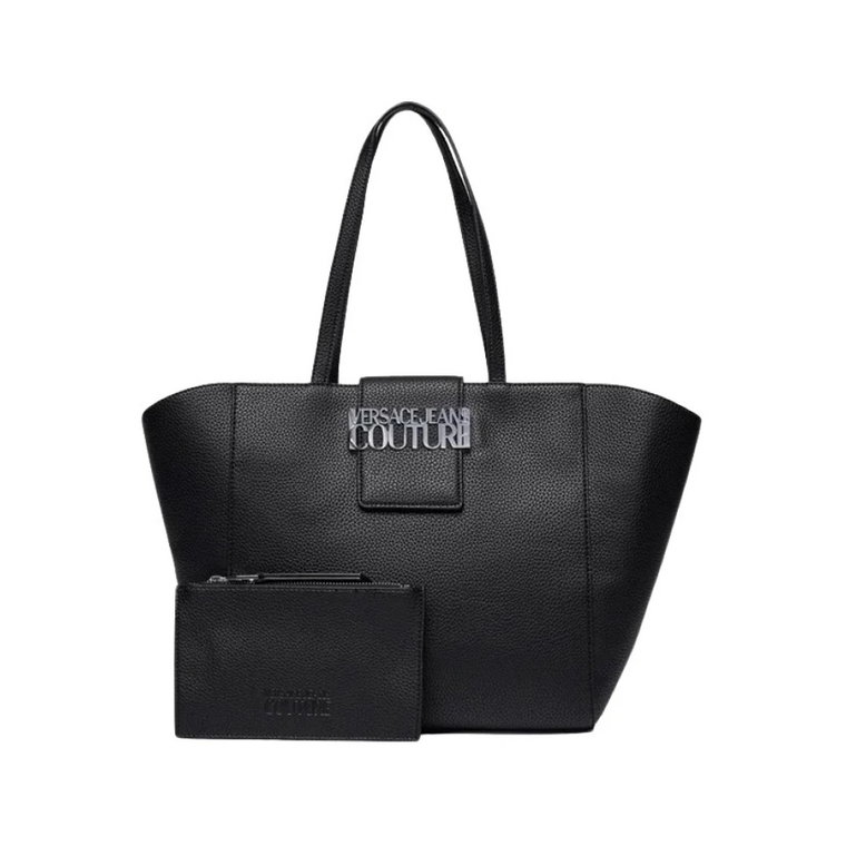 Czarna skórzana torba shopper Versace Jeans Couture