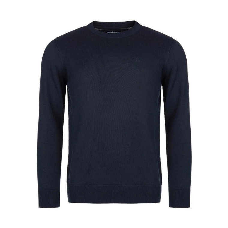 Niebieski Bawełniany Sweter z Okrągłym Dekoltem Barbour