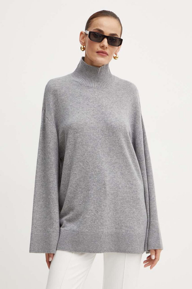 Elisabetta Franchi sweter wełniany damski kolor szary lekki z golfem MK65S46E2