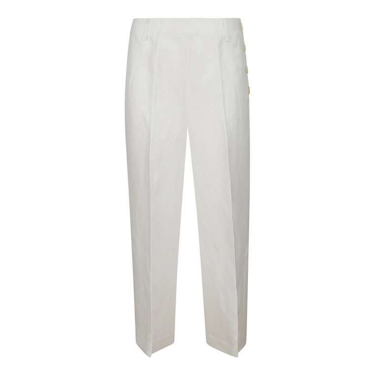 Białe lniane spodnie z guzikami Ralph Lauren