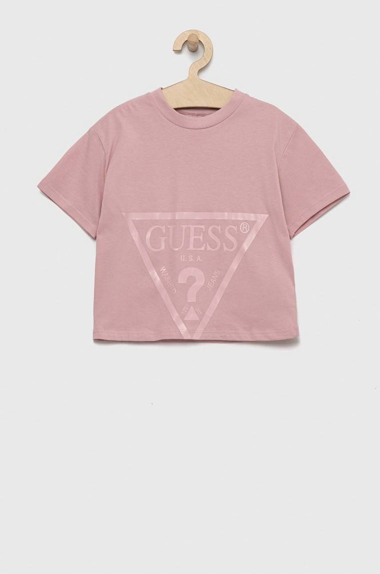 Guess t-shirt bawełniany dziecięcy kolor różowy