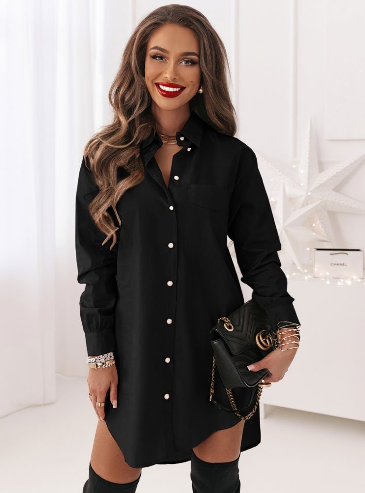 Czarna sukienka koszulowa z guzikami Chemsa - czarny