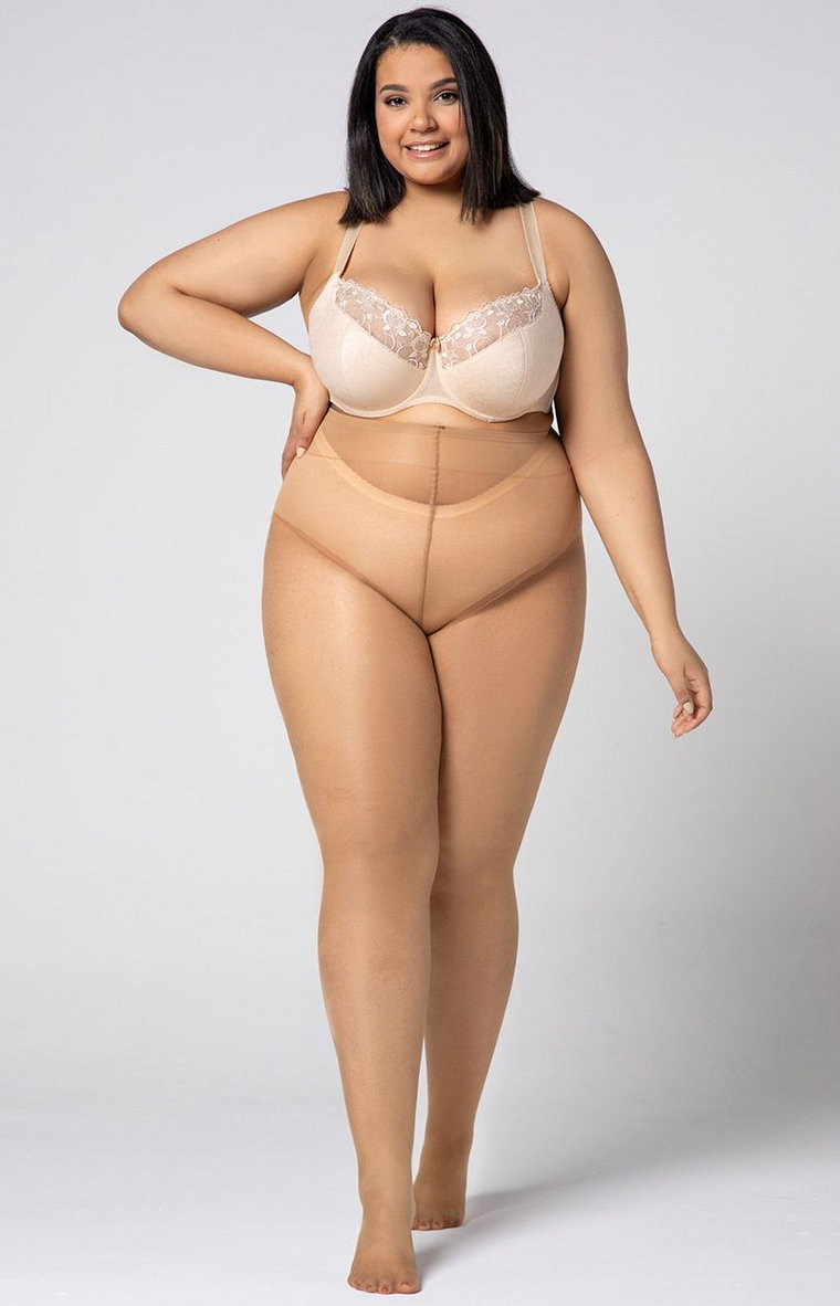 Gładkie rajstopy plus size damskie Hip-notic bikini 20 DEN, Kolor beżowy (jasper), Rozmiar 7, Mona Queen Size