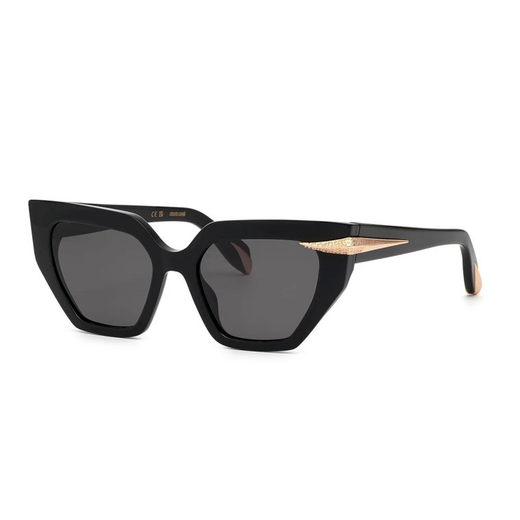 Czarne Okulary Przeciwsłoneczne z Detalami w Kolorze Złota Roberto Cavalli