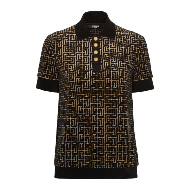 Monogrammed velvet jacquard polo shirt Balmain