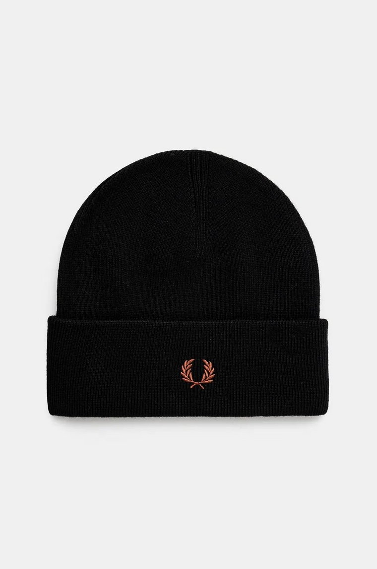 Fred Perry czapka wełniana Classic Beanie kolor czarny z cienkiej dzianiny wełniana C8161.X56