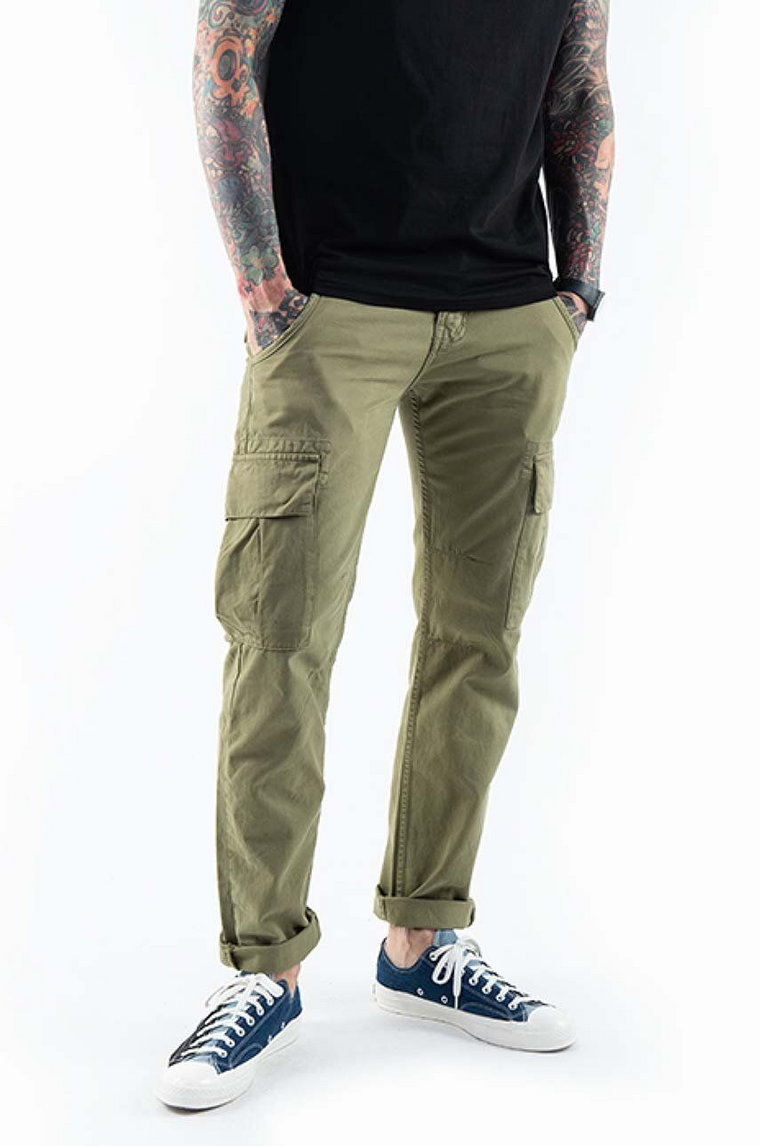 Alpha Industries spodnie bawełniane Agent Pant kolor zielony w fasonie cargo 158205.11-ZIELONY