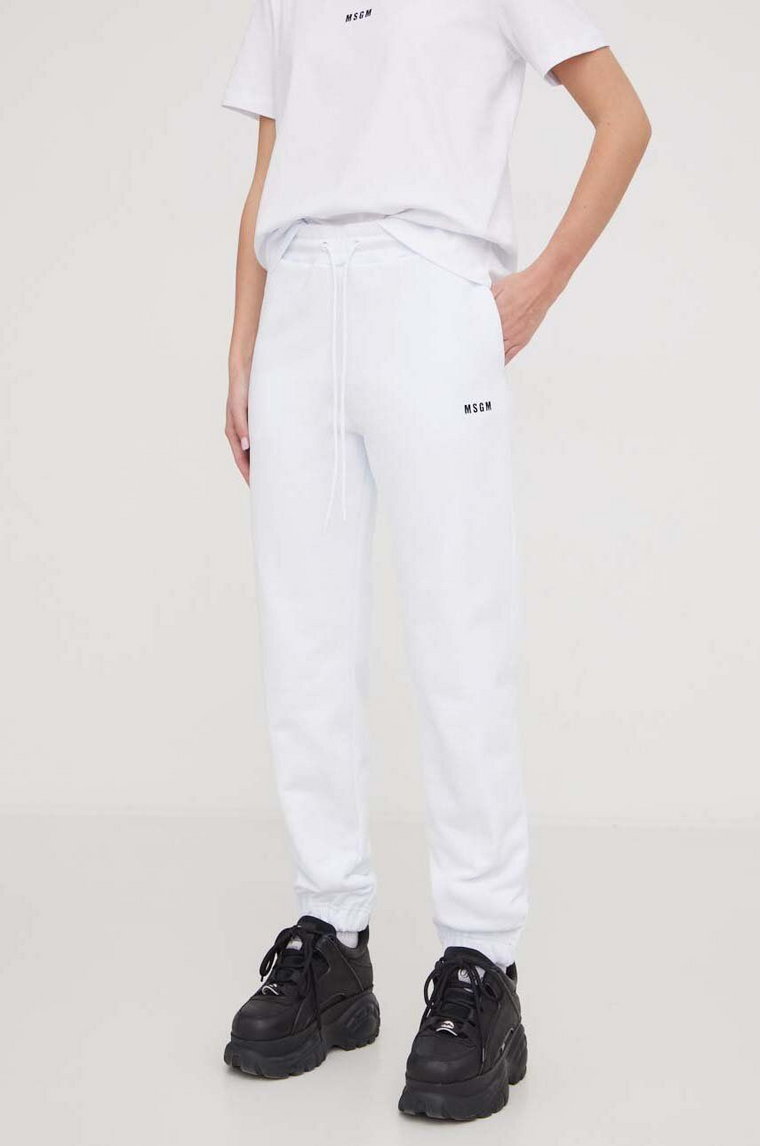 MSGM spodnie dresowe bawełniane kolor biały gładkie