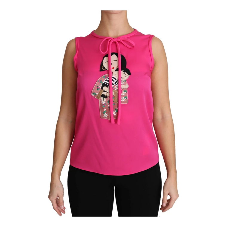Pink Family Silk Tank Mama Blouse Top Shirt Dolce & Gabbana