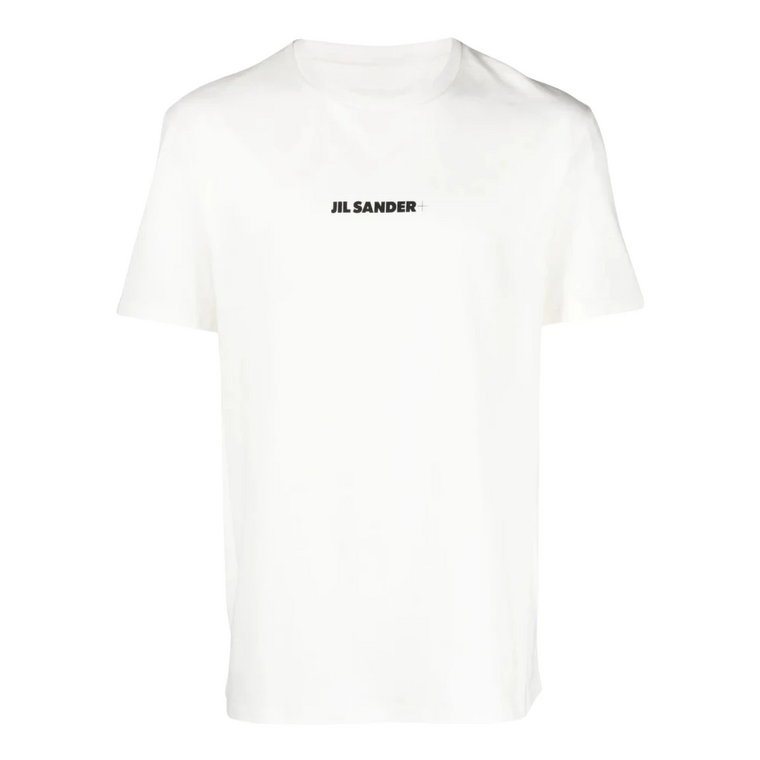 Biała Bawełniana Koszulka z Nadrukiem Logo dla Nowoczesnych Mężczyzn Jil Sander