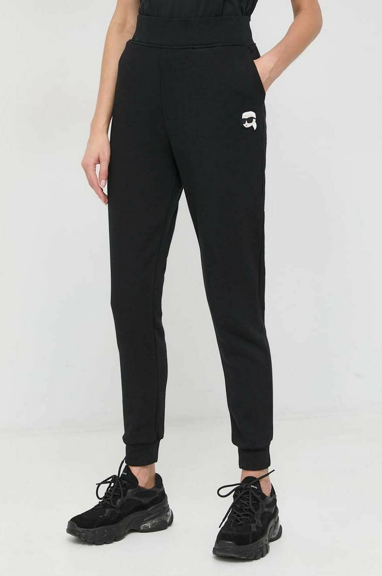 Karl Lagerfeld spodnie dresowe damskie kolor czarny z aplikacją