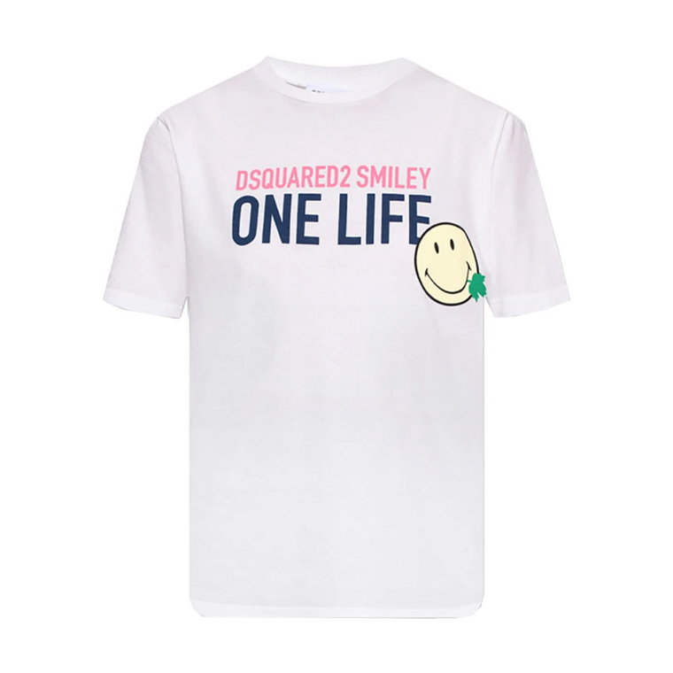 Koszulka One Life One Planet Smiley z Nadrukiem Dsquared2