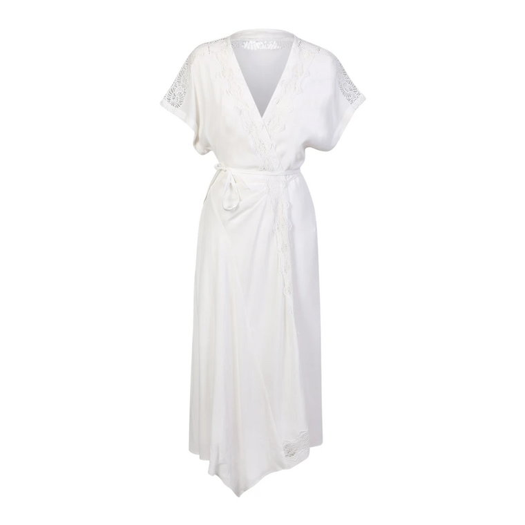 Iro long short-sleeve dress with lace details on the front and shoulders in ivory IRO