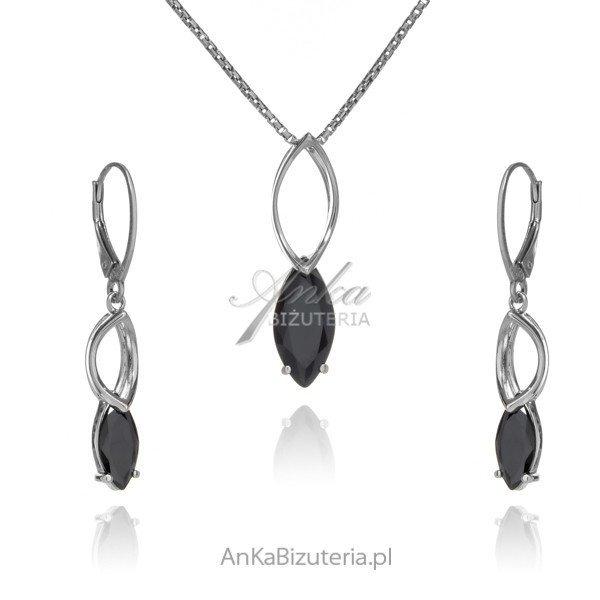 AnKa Biżuteria, Komplet biżuteria srebrna z czarną cyrkonią